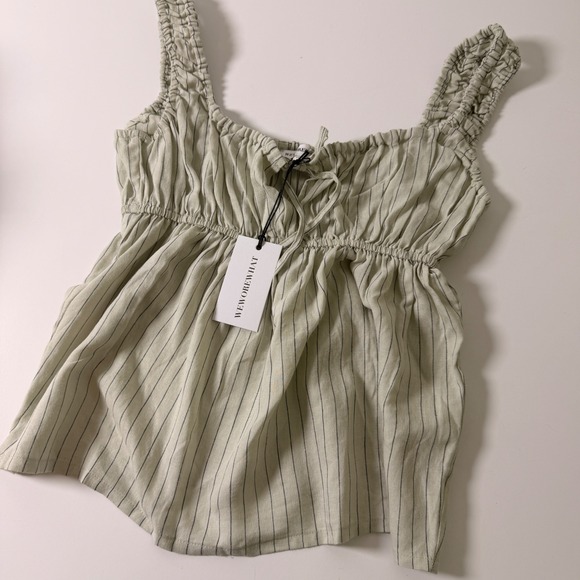 WeWoreWhat Tops - WeWoreWhat Tie Front Cami Top Sage Multi Stripe Smocked Strap XS